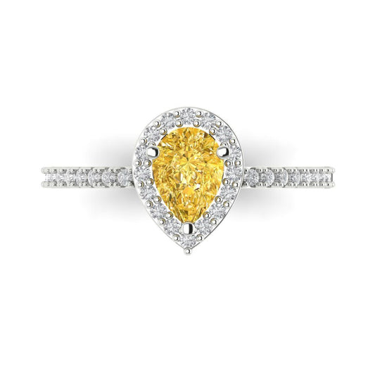 0.755 cttw Natural Citrine Solitaire with Zirconia Simulated Diamond Accents Engagement Ring - Solid White Gold (VVS1, Pear Cut,7x5mm )