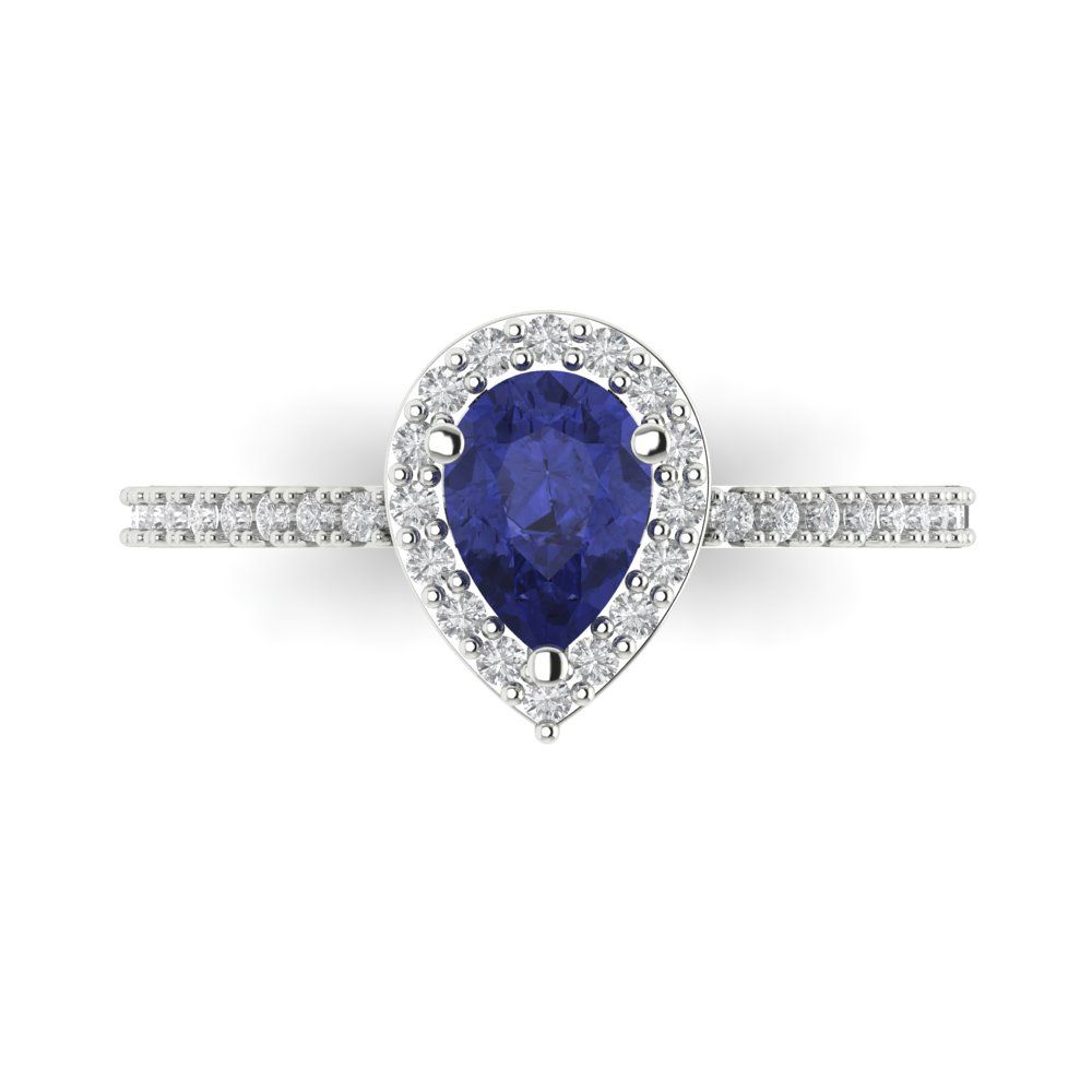 0.755 cttw Simulated Tanzanite Solitaire with Zirconia Simulated Diamond Accents Engagement Ring - Solid Gold (Pear Cut,7x5mm )
