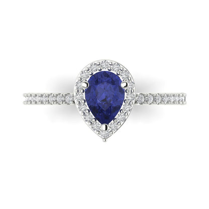 0.755 cttw Simulated Tanzanite Solitaire with Zirconia Simulated Diamond Accents Engagement Ring - Solid Gold (Pear Cut,7x5mm )
