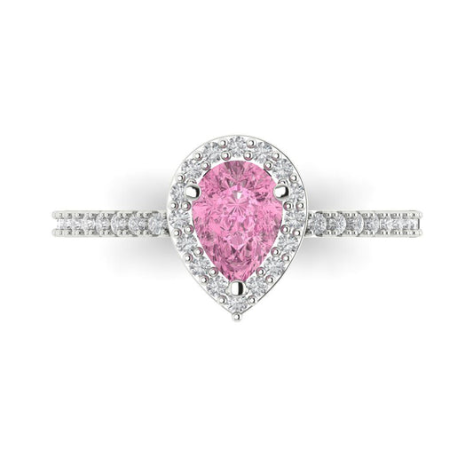 0.755 cttw Zirconia Simulated Pink Diamond Solitaire with Zirconia Simulated Diamond Accents Engagement Ring - Solid White Gold (VVS1, Pear Cut,7x5mm )
