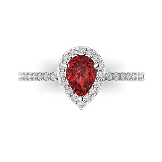 0.755 cttw Natural Garnet Solitaire with Zirconia Simulated Diamond Accents Engagement Ring - Solid White Gold (VVS1, Pear Cut,7x5mm )