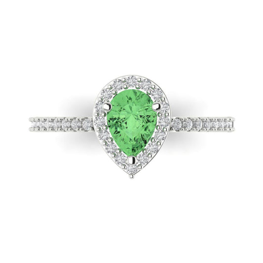 0.755 cttw Zirconia Simulated Green Diamond Solitaire with Zirconia Simulated Diamond Accents Engagement Ring - Solid White Gold (VVS1, Pear Cut,7x5mm )