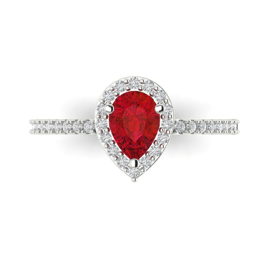 0.755 cttw Simulated Pink Tourmaline Solitaire with Zirconia Simulated Diamond Accents Engagement Ring - Solid White Gold (VVS1, Pear Cut,7x5mm )