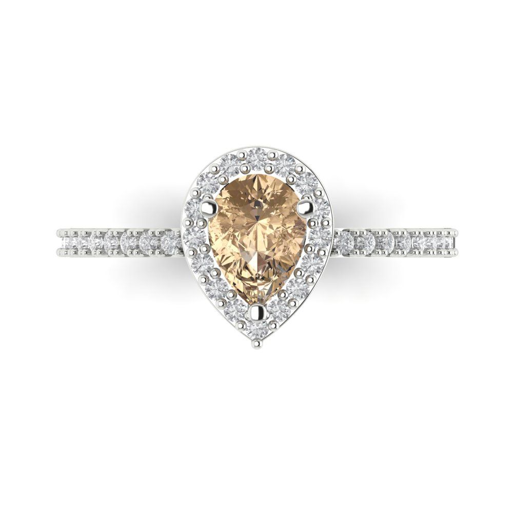 0.755 cttw Yellow Moissanite Solitaire with Zirconia Simulated Diamond Accents Engagement Ring - Solid Gold (Pear Cut,7x5mm )