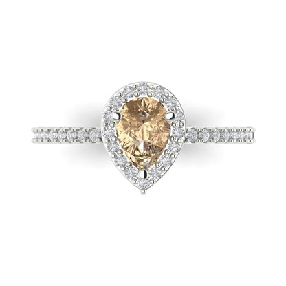 0.755 cttw Yellow Moissanite Solitaire with Zirconia Simulated Diamond Accents Engagement Ring - Solid Gold (Pear Cut,7x5mm )