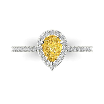 0.755 cttw Zirconia Simulated Yellow Diamond Solitaire with Zirconia Simulated Diamond Accents Engagement Ring - Solid Gold (VVS1, Pear Cut,7x5mm )