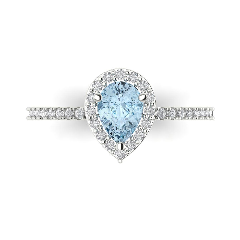 0.755 cttw Natural Swiss Blue Topaz Solitaire with Zirconia Simulated Diamond Accents Engagement Ring - Solid Gold (Pear Cut,7x5mm )