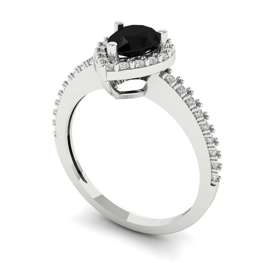 0.755 cttw Natural Onyx Solitaire with Zirconia Simulated Diamond Accents Engagement Ring - Solid Gold (Pear Cut,7x5mm )
