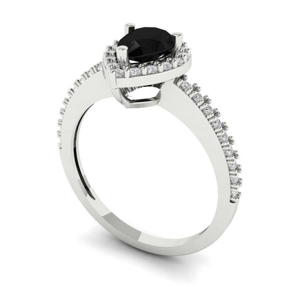 0.755 cttw Natural Onyx Solitaire with Zirconia Simulated Diamond Accents Engagement Ring - Solid Gold (Pear Cut,7x5mm )