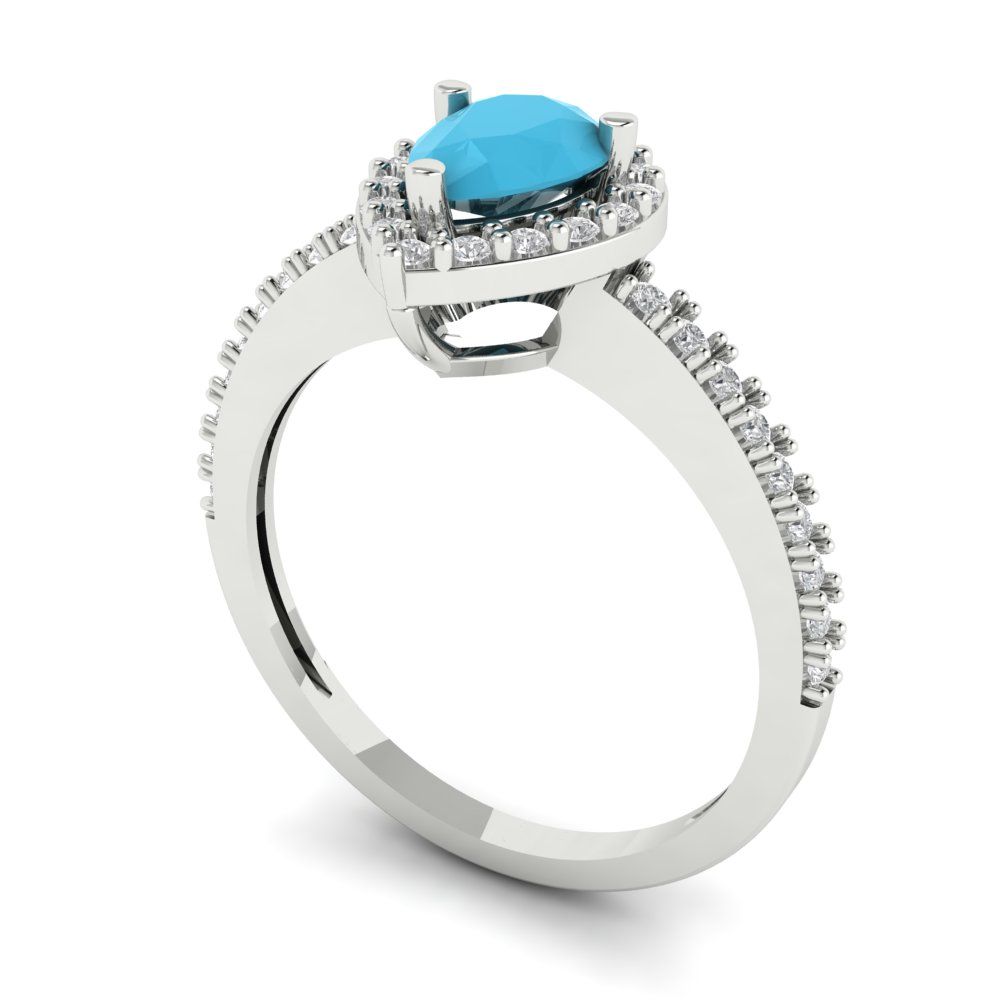 0.755 cttw Simulated Turquoise Solitaire with Zirconia Simulated Diamond Accents Engagement Ring - Solid Gold (Pear Cut,7x5mm )