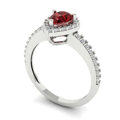 0.755 cttw Natural Garnet Solitaire with Zirconia Simulated Diamond Accents Engagement Ring - Solid Gold (Pear Cut,7x5mm )