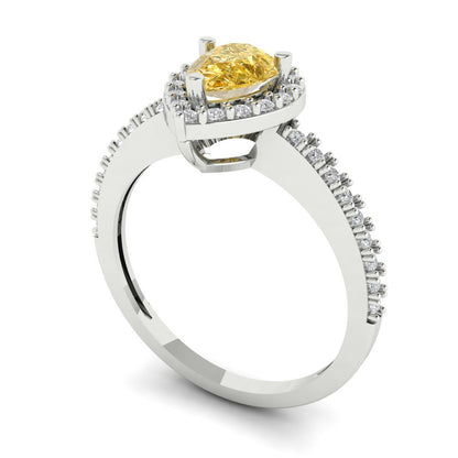 0.755 cttw Natural Citrine Solitaire with Zirconia Simulated Diamond Accents Engagement Ring - Solid Gold (Pear Cut,7x5mm )
