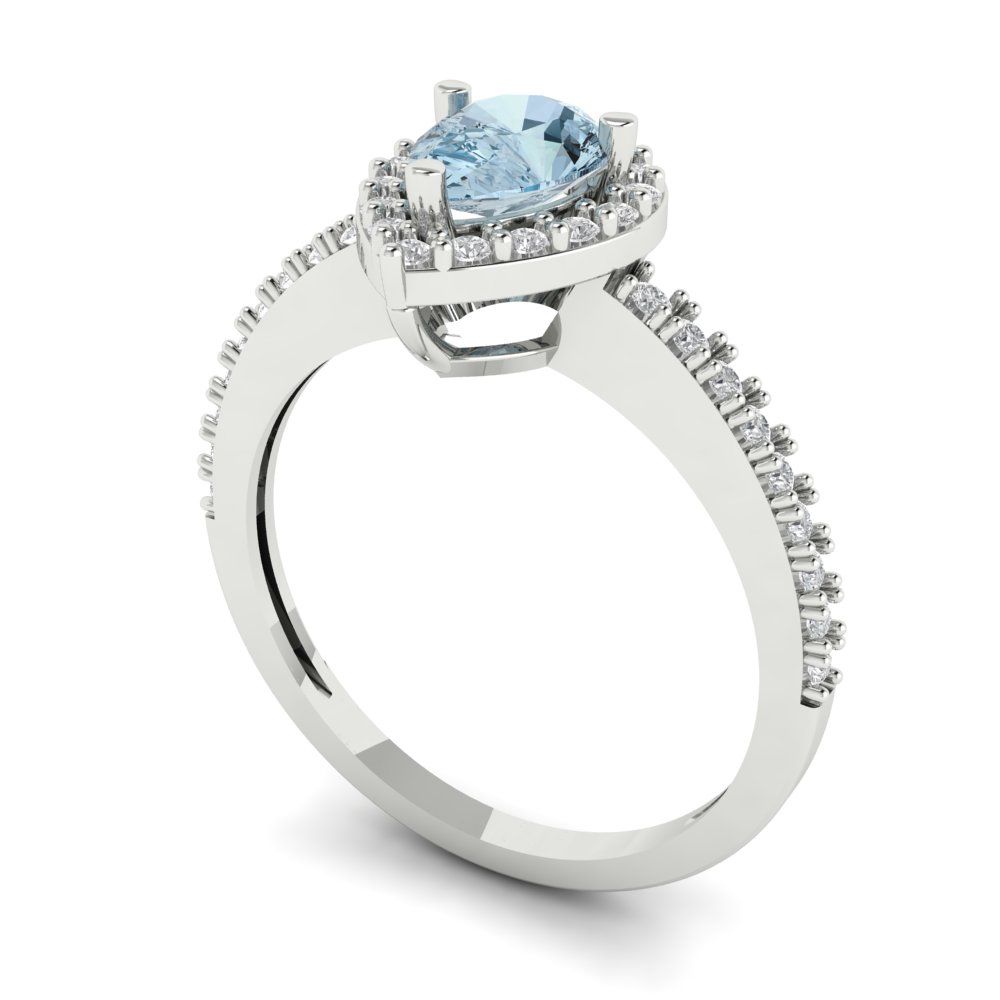 0.755 cttw Natural Aquamarine Solitaire with Zirconia Simulated Diamond Accents Engagement Ring - Solid Gold (Pear Cut,7x5mm )