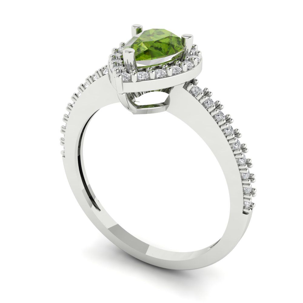 0.755 cttw Natural Peridot Solitaire with Zirconia Simulated Diamond Accents Engagement Ring - Solid Gold (Pear Cut,7x5mm )