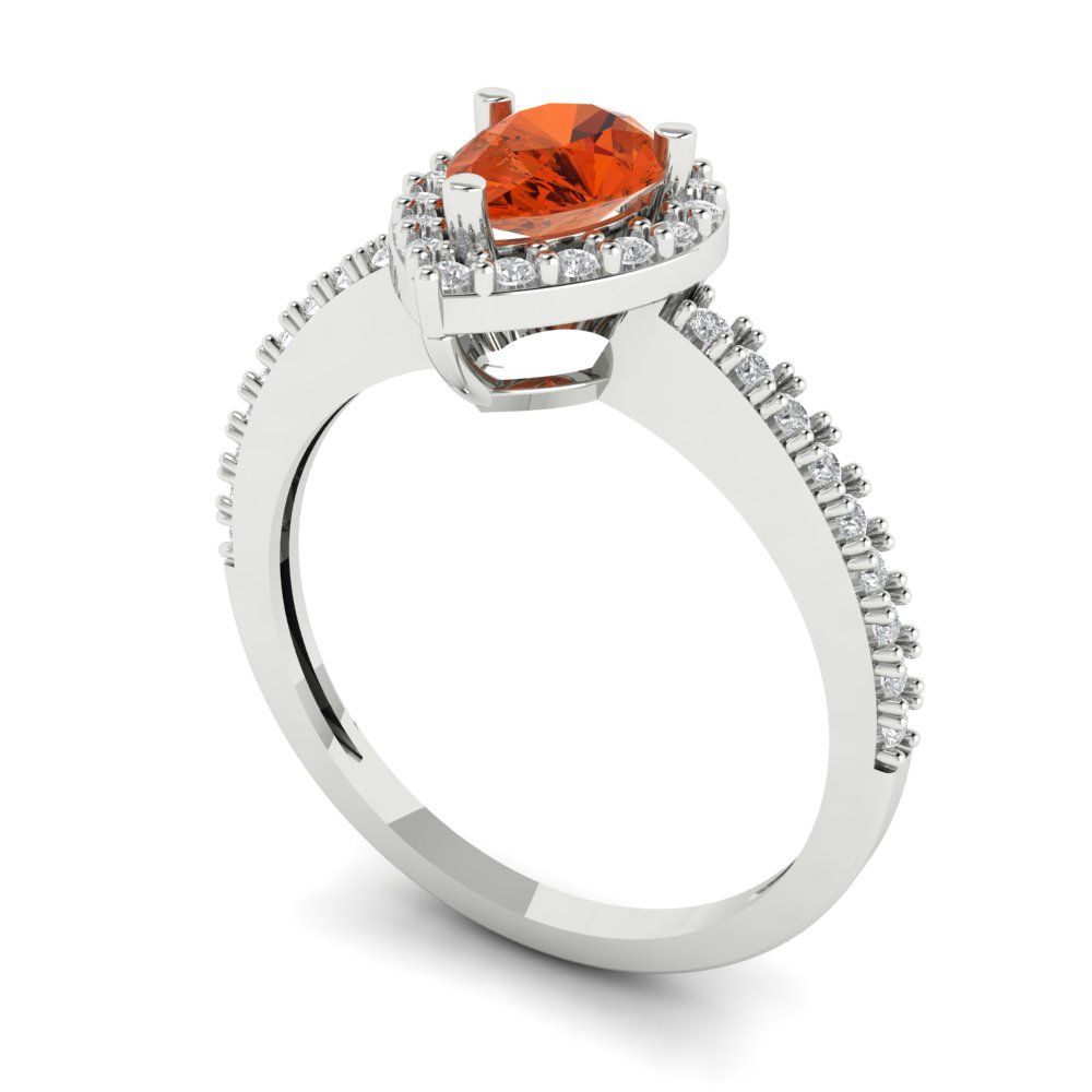 0.755 cttw Zirconia Simulated Red Diamond Solitaire with Zirconia Simulated Diamond Accents Engagement Ring - Solid Gold (VVS1, Pear Cut,7x5mm )