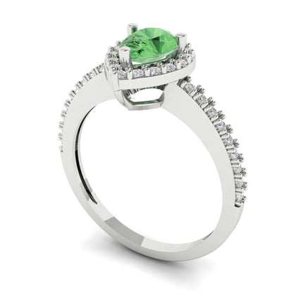 0.755 cttw Zirconia Simulated Green Diamond Solitaire with Zirconia Simulated Diamond Accents Engagement Ring - Solid Gold (VVS1, Pear Cut,7x5mm )