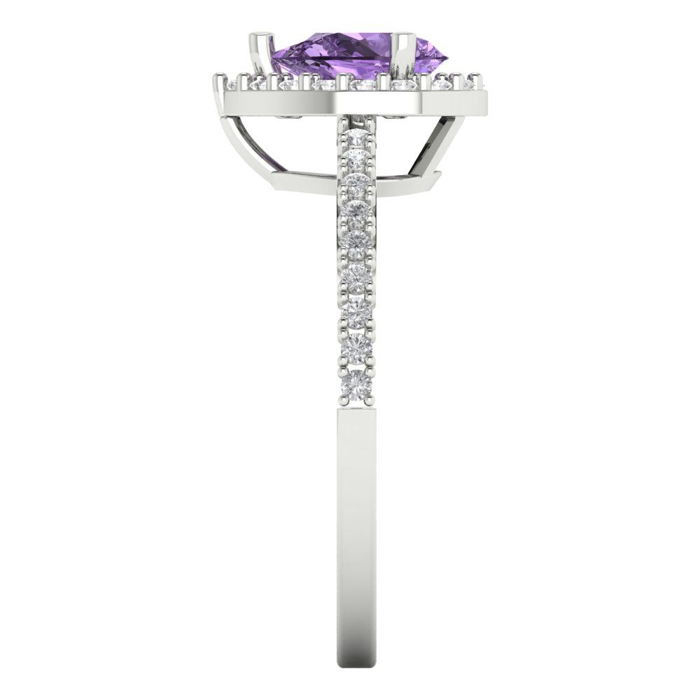 0.755 cttw Simulated Alexandrite Solitaire with Zirconia Simulated Diamond Accents Engagement Ring - Solid Gold (Pear Cut,7x5mm )