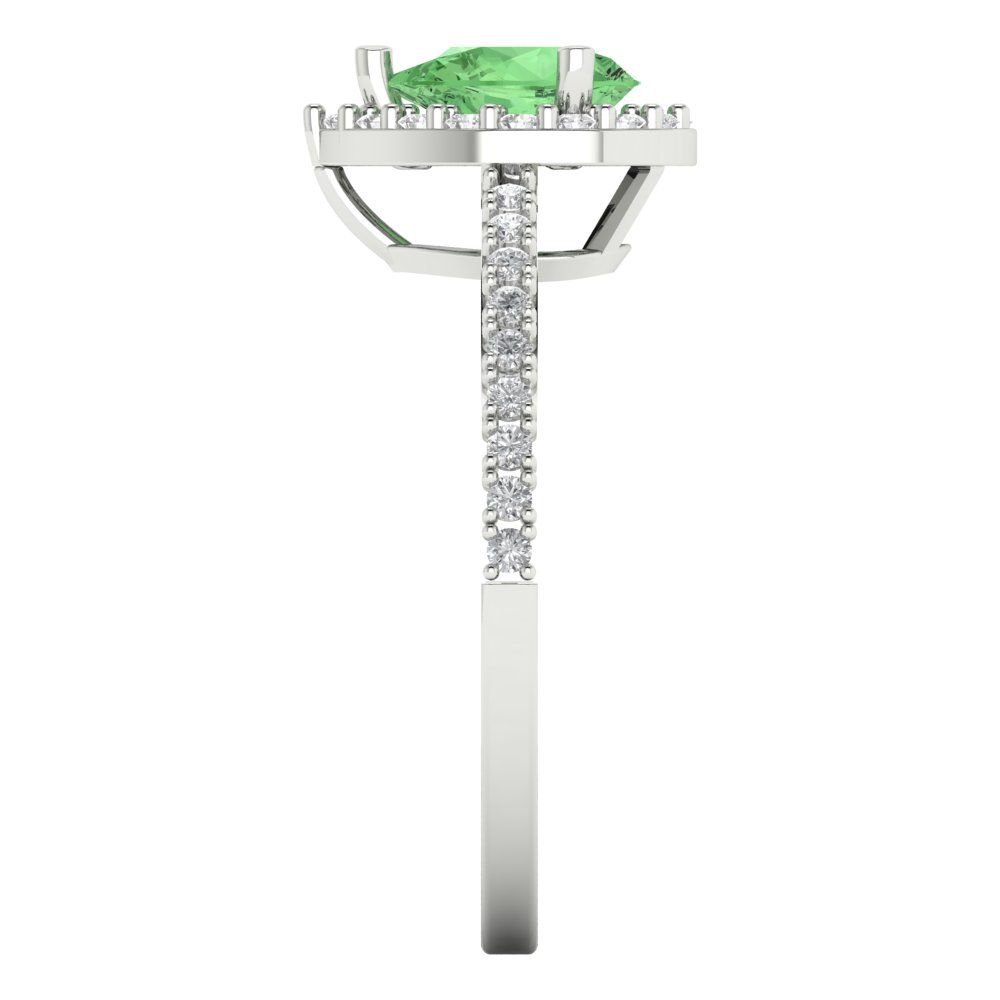 0.755 cttw Zirconia Simulated Green Diamond Solitaire with Zirconia Simulated Diamond Accents Engagement Ring - Solid Gold (VVS1, Pear Cut,7x5mm )