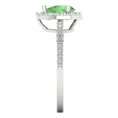 0.755 cttw Zirconia Simulated Green Diamond Solitaire with Zirconia Simulated Diamond Accents Engagement Ring - Solid Gold (VVS1, Pear Cut,7x5mm )