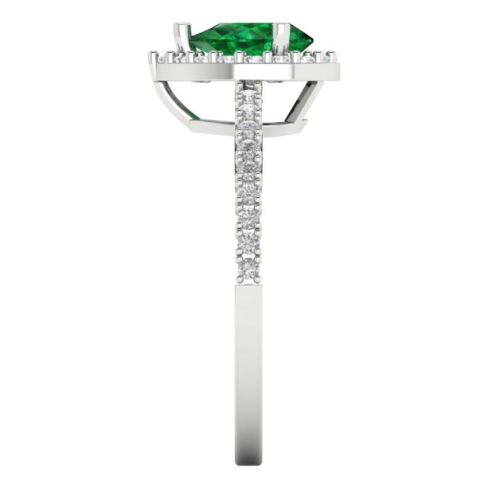 0.755 cttw Simulated Emerald Solitaire with Zirconia Simulated Diamond Accents Engagement Ring - Solid Gold (Pear Cut,7x5mm )