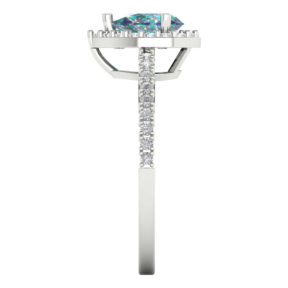 0.755 cttw Blue Moissanite Solitaire with Zirconia Simulated Diamond Accents Engagement Ring - Solid Gold (Pear Cut,7x5mm )