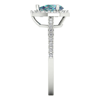 0.755 cttw Blue Moissanite Solitaire with Zirconia Simulated Diamond Accents Engagement Ring - Solid Gold (Pear Cut,7x5mm )