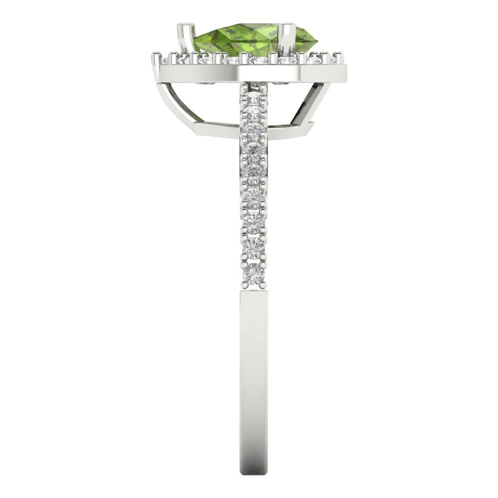 0.755 cttw Natural Peridot Solitaire with Zirconia Simulated Diamond Accents Engagement Ring - Solid Gold (Pear Cut,7x5mm )