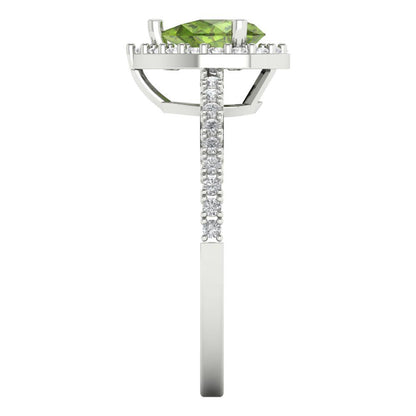 0.755 cttw Natural Peridot Solitaire with Zirconia Simulated Diamond Accents Engagement Ring - Solid Gold (Pear Cut,7x5mm )