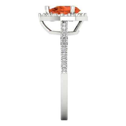 0.755 cttw Zirconia Simulated Red Diamond Solitaire with Zirconia Simulated Diamond Accents Engagement Ring - Solid Gold (VVS1, Pear Cut,7x5mm )