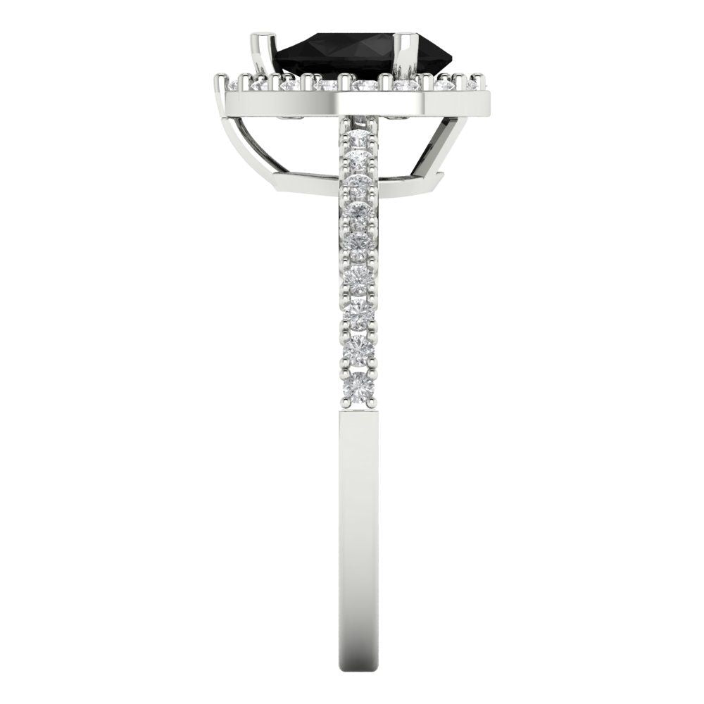 0.755 cttw Natural Onyx Solitaire with Zirconia Simulated Diamond Accents Engagement Ring - Solid Gold (Pear Cut,7x5mm )