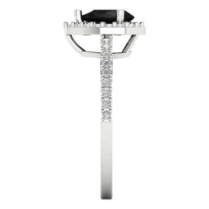 0.755 cttw Natural Onyx Solitaire with Zirconia Simulated Diamond Accents Engagement Ring - Solid Gold (Pear Cut,7x5mm )