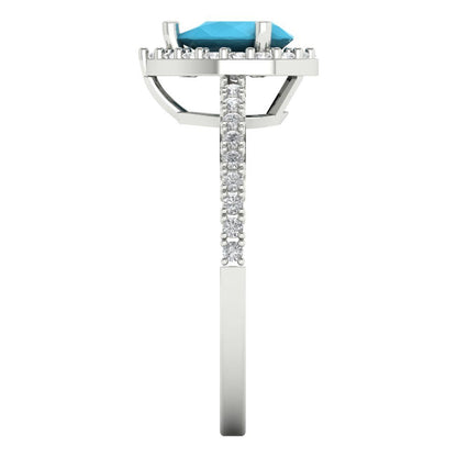 0.755 cttw Simulated Turquoise Solitaire with Zirconia Simulated Diamond Accents Engagement Ring - Solid Gold (Pear Cut,7x5mm )