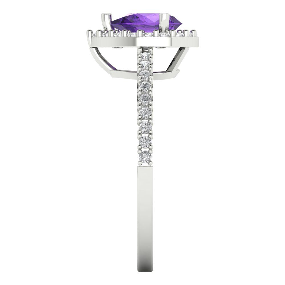 0.755 cttw Natural Amethyst Solitaire with Zirconia Simulated Diamond Accents Engagement Ring - Solid Gold (Pear Cut,7x5mm )