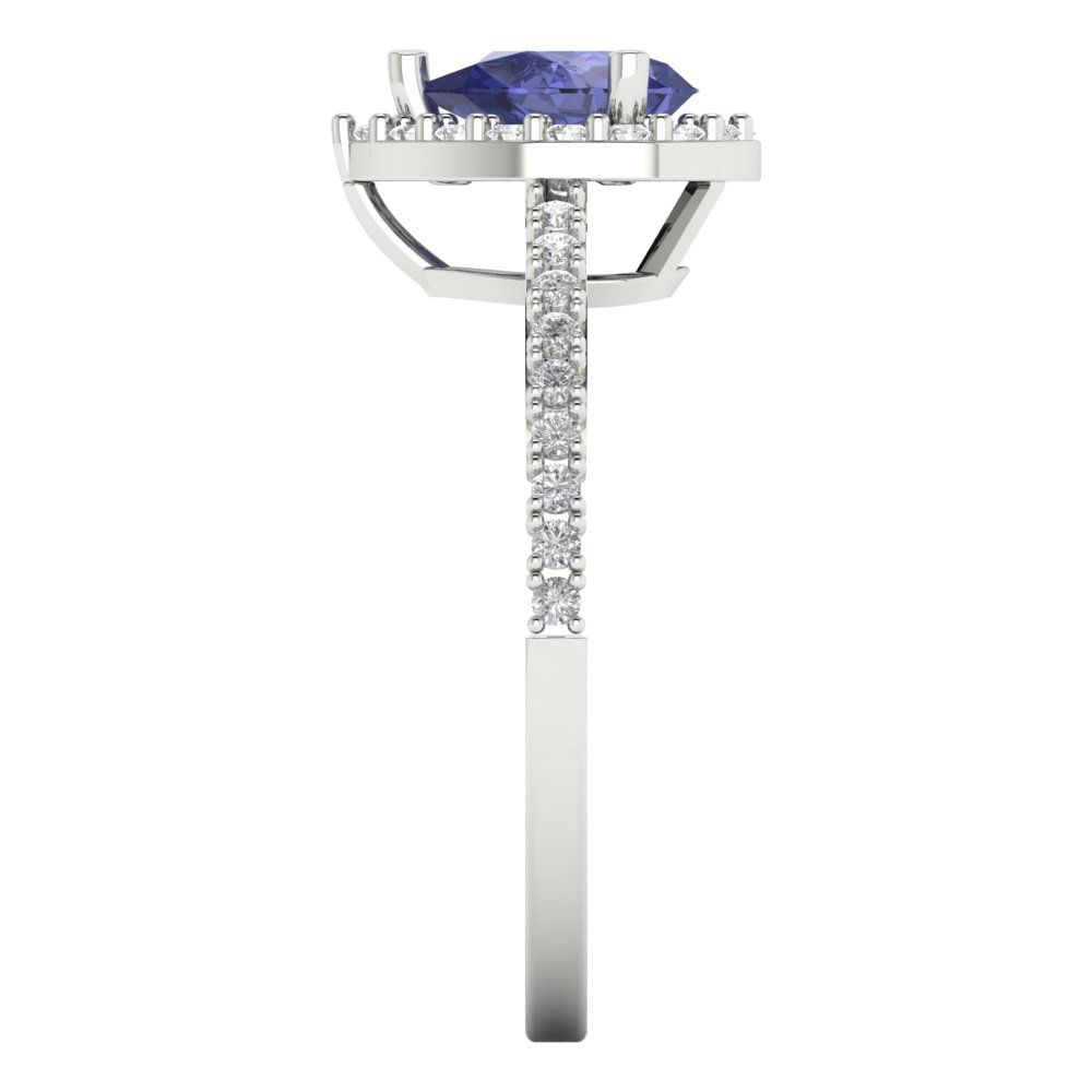 0.755 cttw Simulated Tanzanite Solitaire with Zirconia Simulated Diamond Accents Engagement Ring - Solid Gold (Pear Cut,7x5mm )