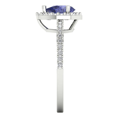 0.755 cttw Simulated Tanzanite Solitaire with Zirconia Simulated Diamond Accents Engagement Ring - Solid Gold (Pear Cut,7x5mm )