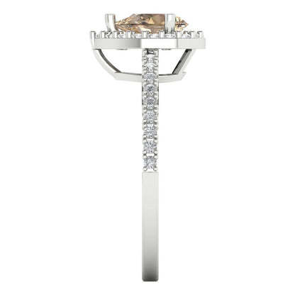 0.755 cttw Yellow Moissanite Solitaire with Zirconia Simulated Diamond Accents Engagement Ring - Solid Gold (Pear Cut,7x5mm )