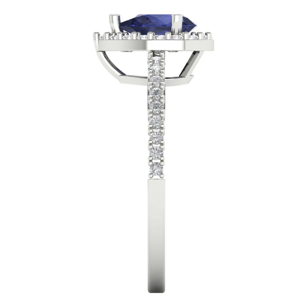 0.755 cttw Simulated Blue Sapphire Solitaire with Zirconia Simulated Diamond Accents Engagement Ring - Solid Gold (Pear Cut,7x5mm )