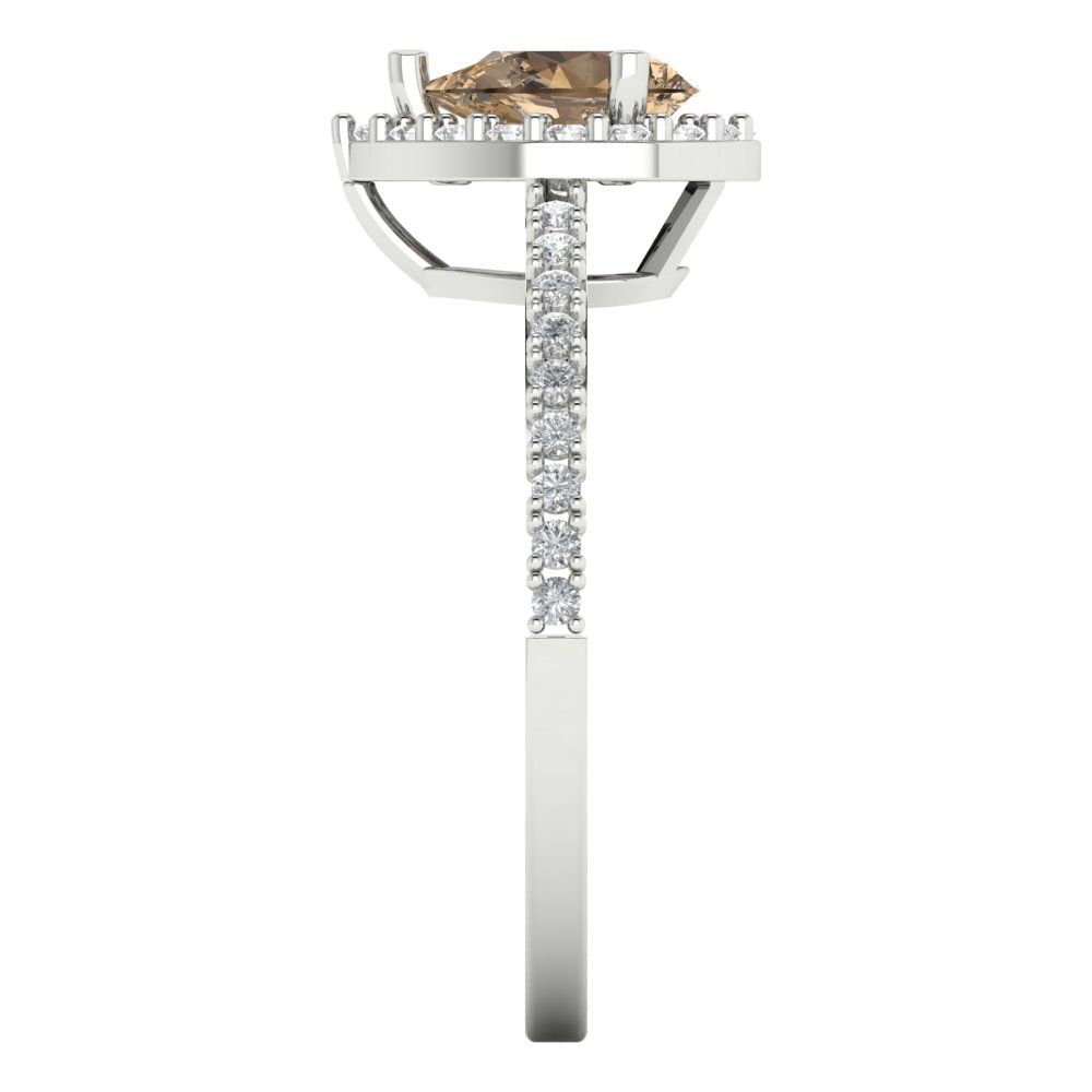 0.755 cttw Zirconia Simulated Champagne Diamond Solitaire with Zirconia Simulated Diamond Accents Engagement Ring - Solid Gold (VVS1, Pear Cut,7x5mm )