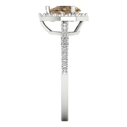 0.755 cttw Zirconia Simulated Champagne Diamond Solitaire with Zirconia Simulated Diamond Accents Engagement Ring - Solid Gold (VVS1, Pear Cut,7x5mm )