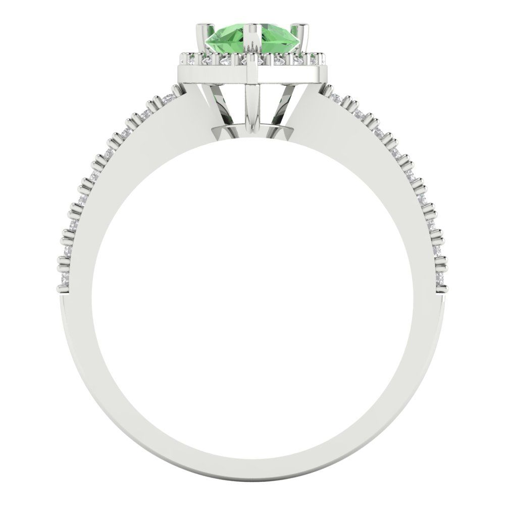 0.755 cttw Zirconia Simulated Green Diamond Solitaire with Zirconia Simulated Diamond Accents Engagement Ring - Solid Gold (VVS1, Pear Cut,7x5mm )