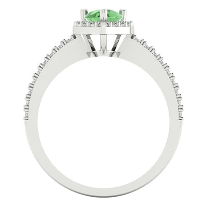 0.755 cttw Zirconia Simulated Green Diamond Solitaire with Zirconia Simulated Diamond Accents Engagement Ring - Solid Gold (VVS1, Pear Cut,7x5mm )