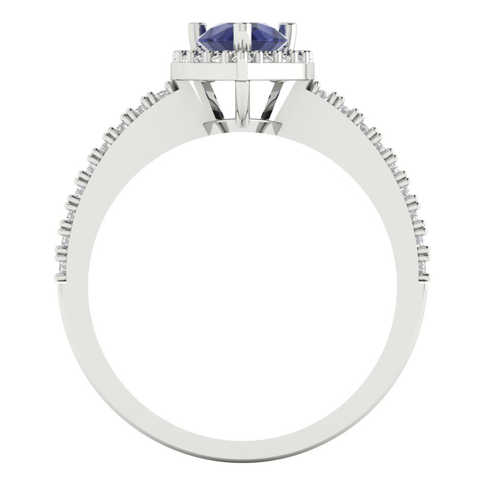 0.755 cttw Simulated Blue Sapphire Solitaire with Zirconia Simulated Diamond Accents Engagement Ring - Solid Gold (Pear Cut,7x5mm )