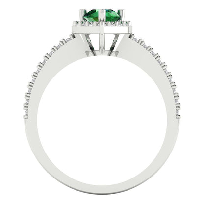 0.755 cttw Simulated Emerald Solitaire with Zirconia Simulated Diamond Accents Engagement Ring - Solid Gold (Pear Cut,7x5mm )
