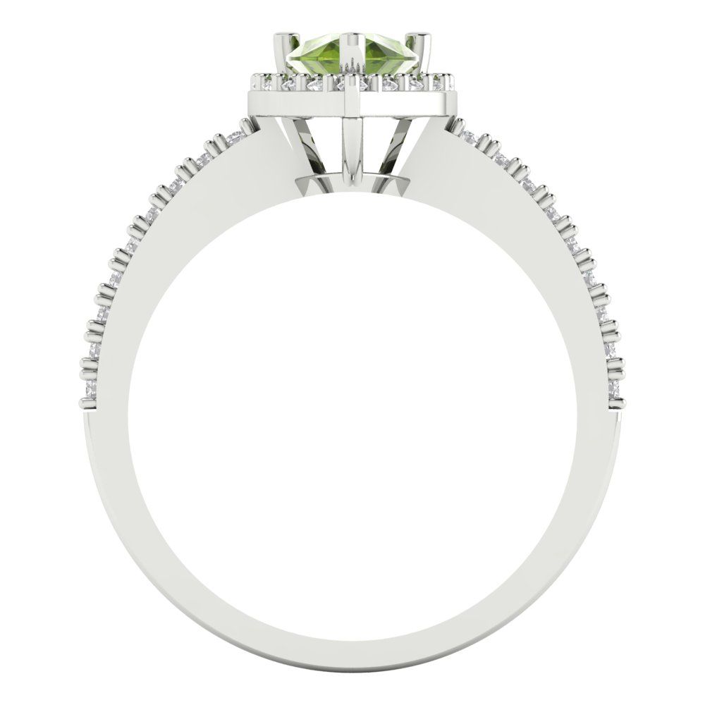 0.755 cttw Natural Peridot Solitaire with Zirconia Simulated Diamond Accents Engagement Ring - Solid Gold (Pear Cut,7x5mm )