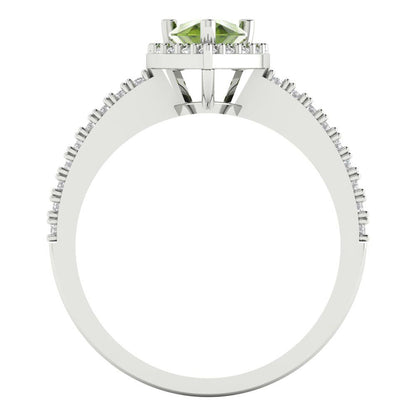 0.755 cttw Natural Peridot Solitaire with Zirconia Simulated Diamond Accents Engagement Ring - Solid Gold (Pear Cut,7x5mm )