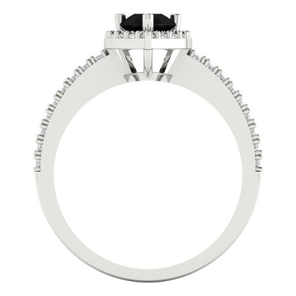 0.755 cttw Natural Onyx Solitaire with Zirconia Simulated Diamond Accents Engagement Ring - Solid Gold (Pear Cut,7x5mm )