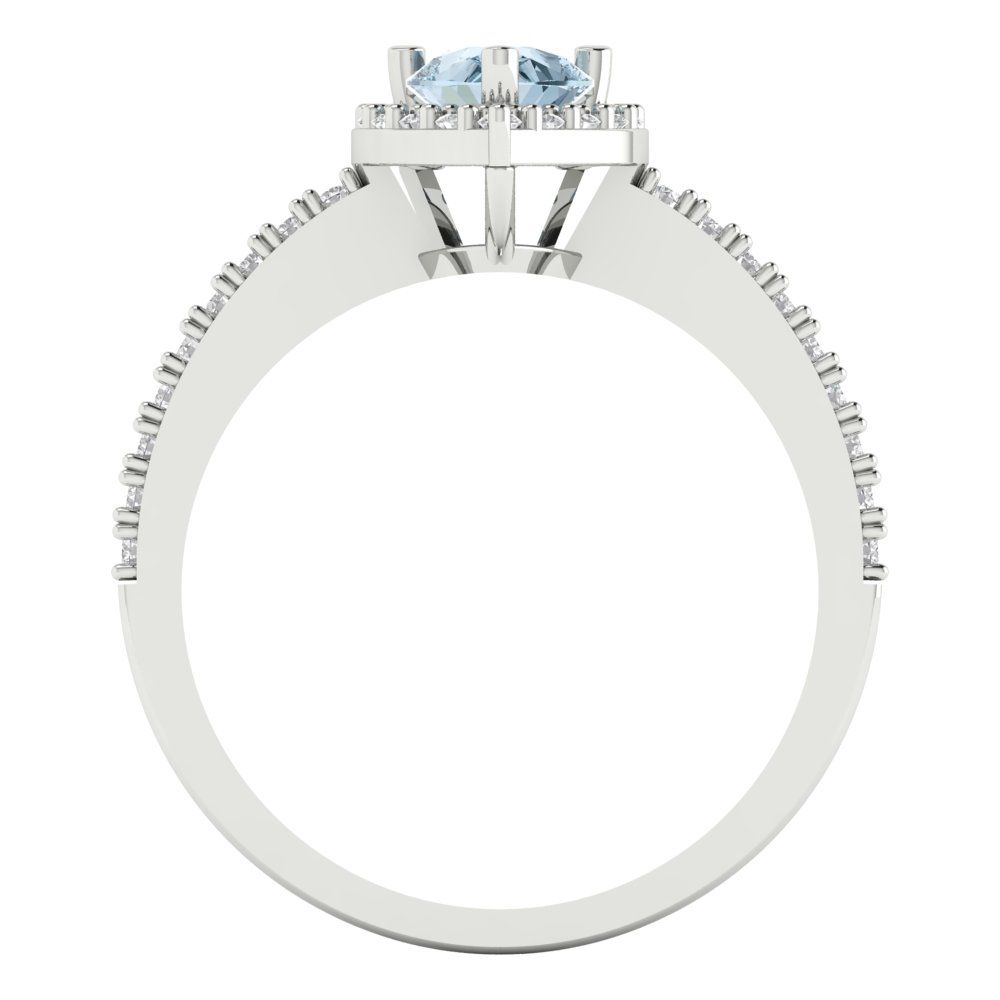 0.755 cttw Zirconia Simulated Blue Diamond Solitaire with Zirconia Simulated Diamond Accents Engagement Ring - Solid Gold (VVS1, Pear Cut,7x5mm )