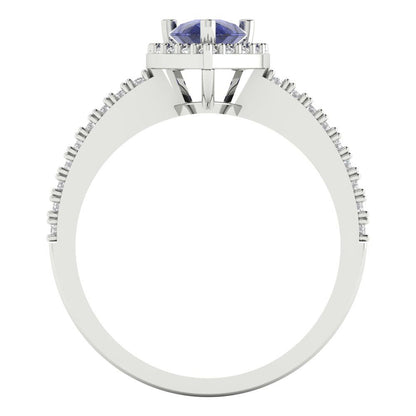0.755 cttw Simulated Tanzanite Solitaire with Zirconia Simulated Diamond Accents Engagement Ring - Solid Gold (Pear Cut,7x5mm )