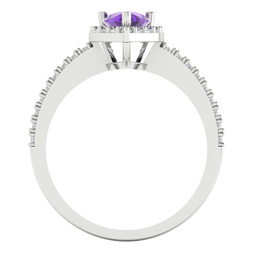 0.755 cttw Natural Amethyst Solitaire with Zirconia Simulated Diamond Accents Engagement Ring - Solid Gold (Pear Cut,7x5mm )