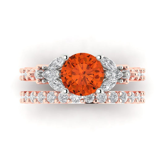 2.94 cttw Round Cut Simulated Red Diamond Bridal Set - Solid Rose/White Gold Engagement Ring & Wedding Band